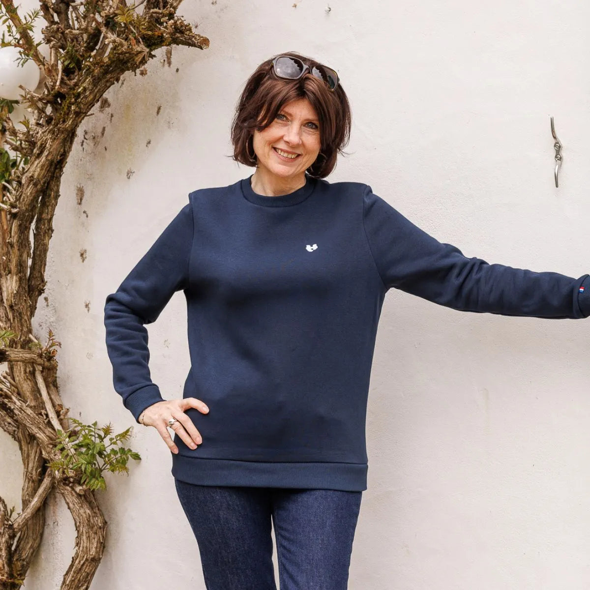 Sweat femme sans capuche - Bleu Marine - PALÂBA COEUR - Sweat sans capuche PALÂBA