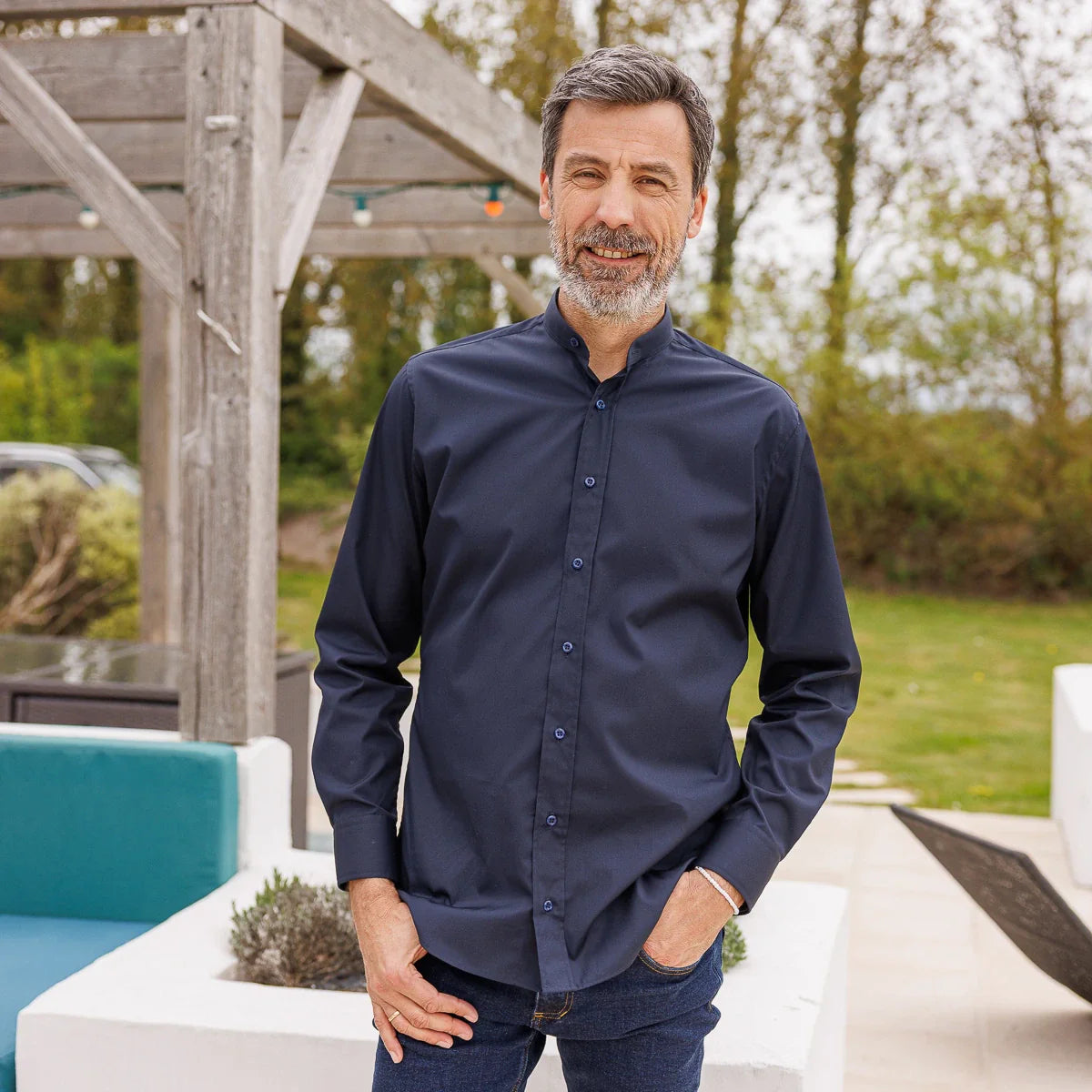 Chemise col mao homme Marine - Main Image