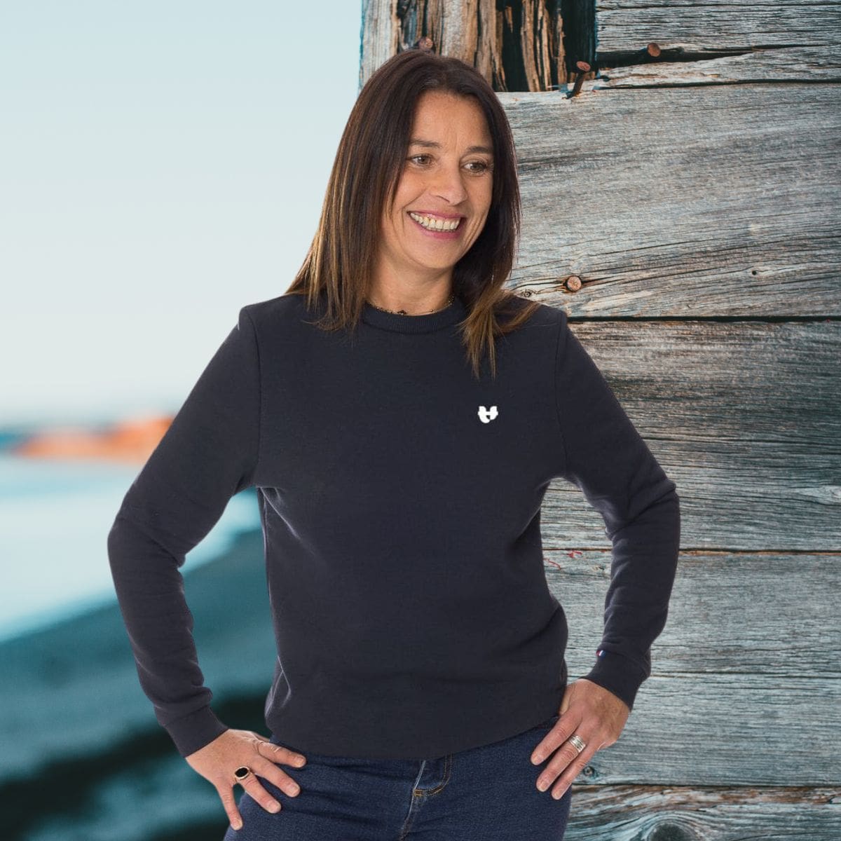 Sweat femme sans capuche - Bleu Marine - PALÂBA COEUR - Sweat sans capuche PALÂBA