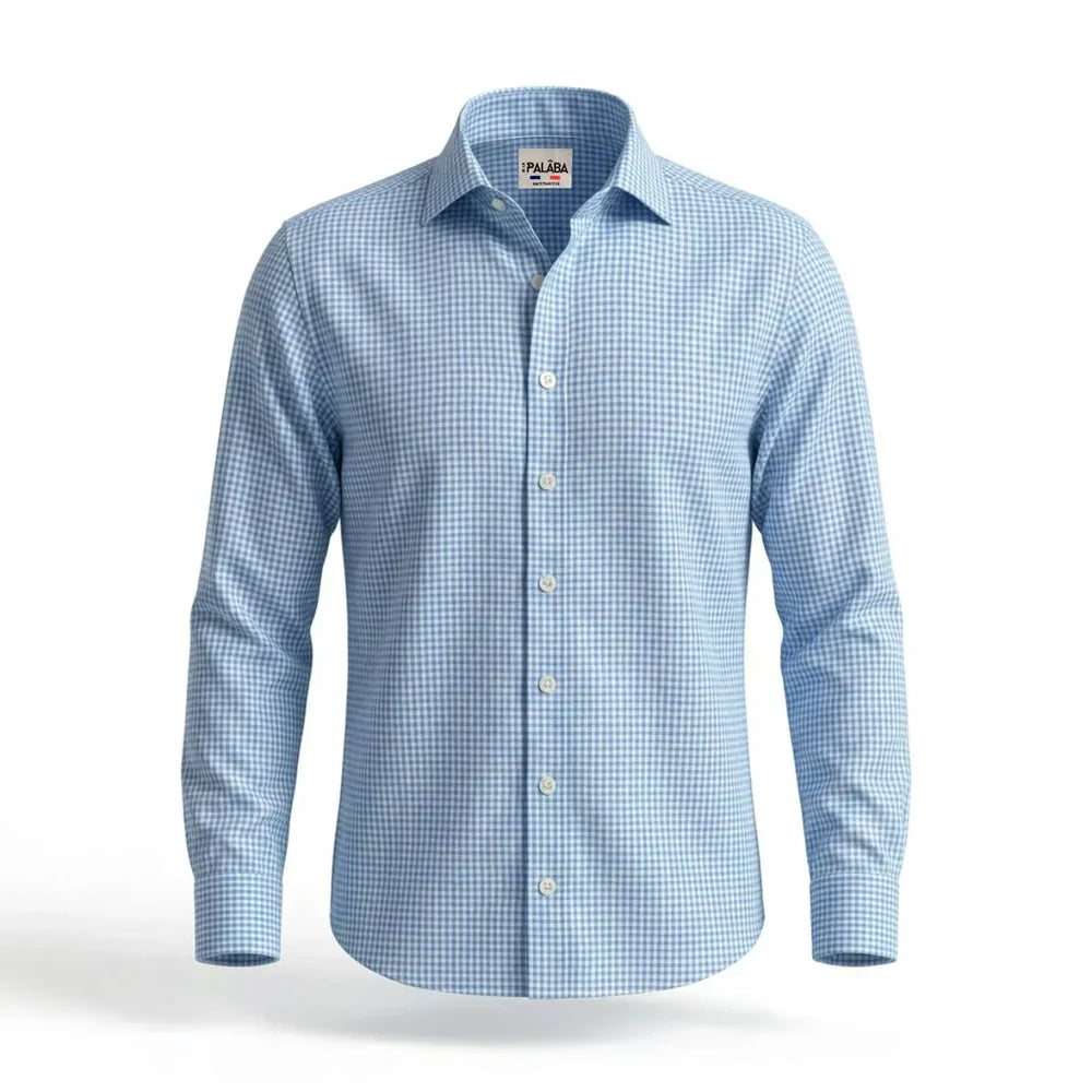 Chemise à petits carreaux bleu ciel coupe ajustée
