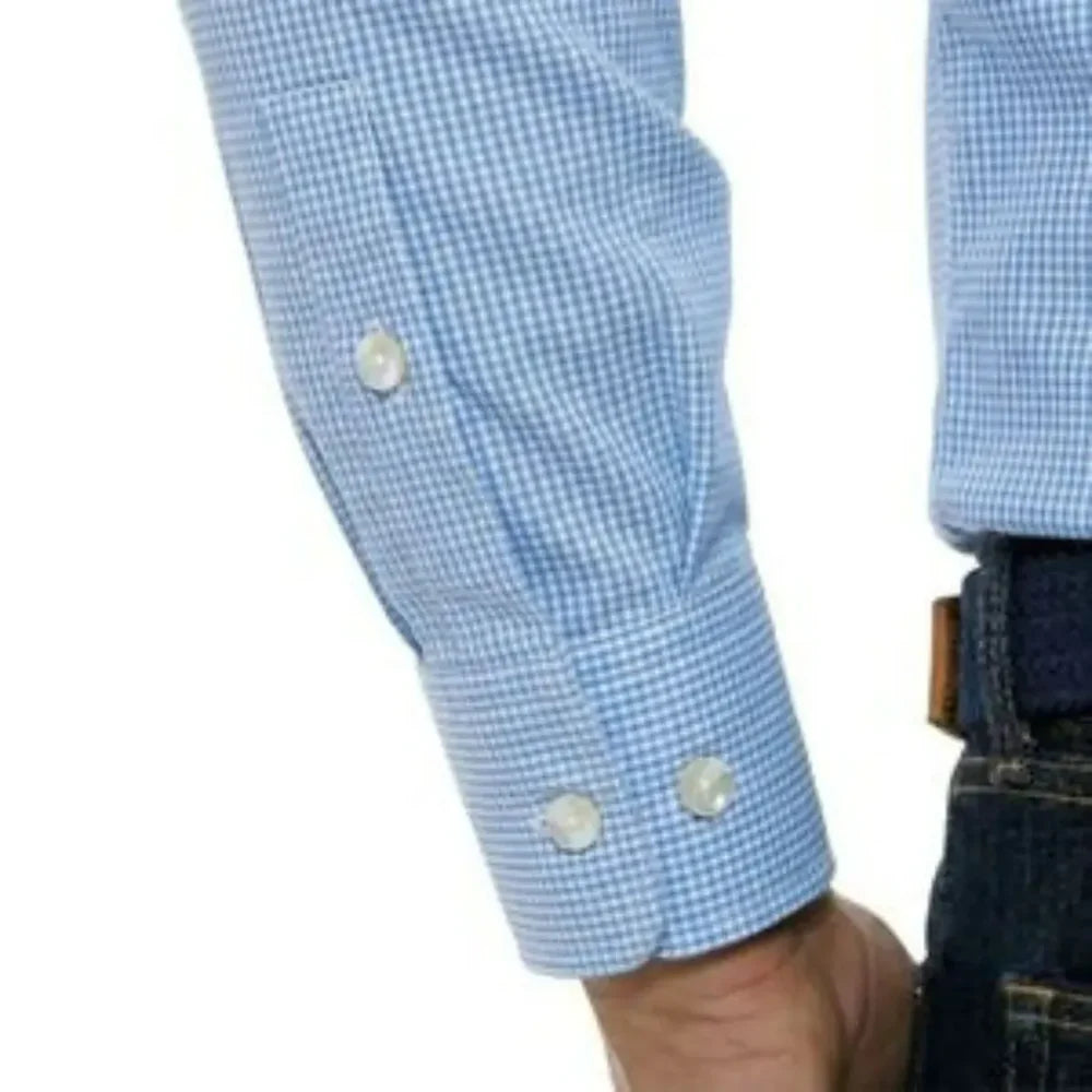 Chemise à petits carreaux bleu ciel coupe ajustée