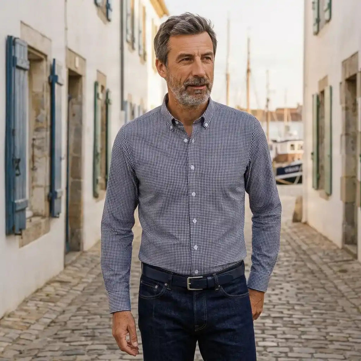 Chemise à carreaux 100% popeline coton marine
