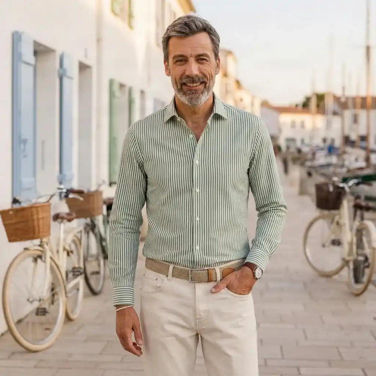 Chemise à rayures vertes homme | Look estival