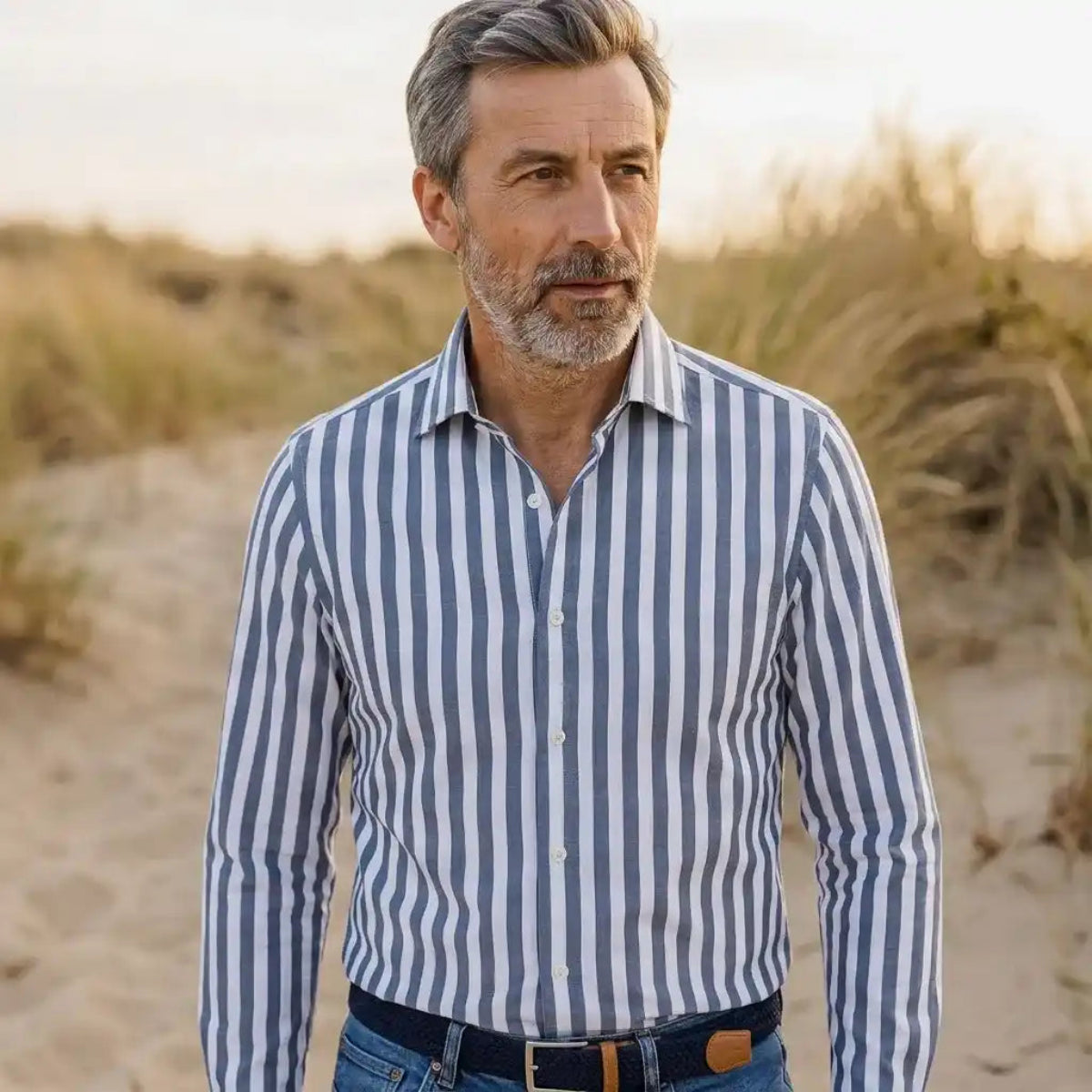 Chemise rayée bleu marine homme | Rayure large
