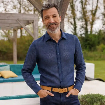 Chemise lin bleu marine homme | Coupe ajustée