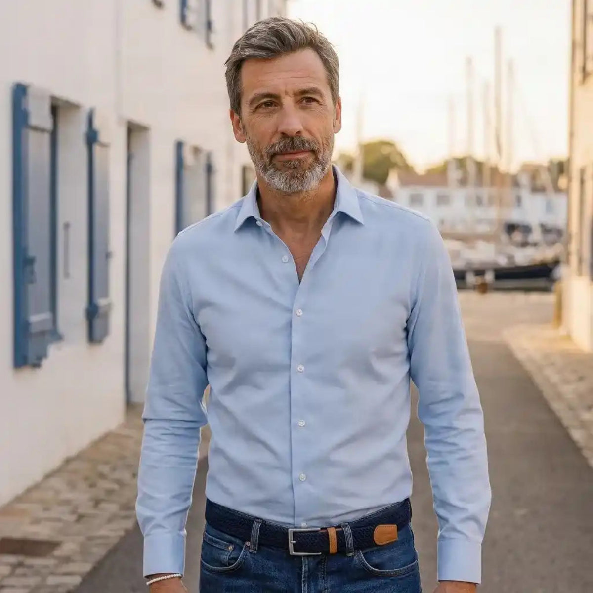 Chemise en twill de coton ajustée bleu ciel
