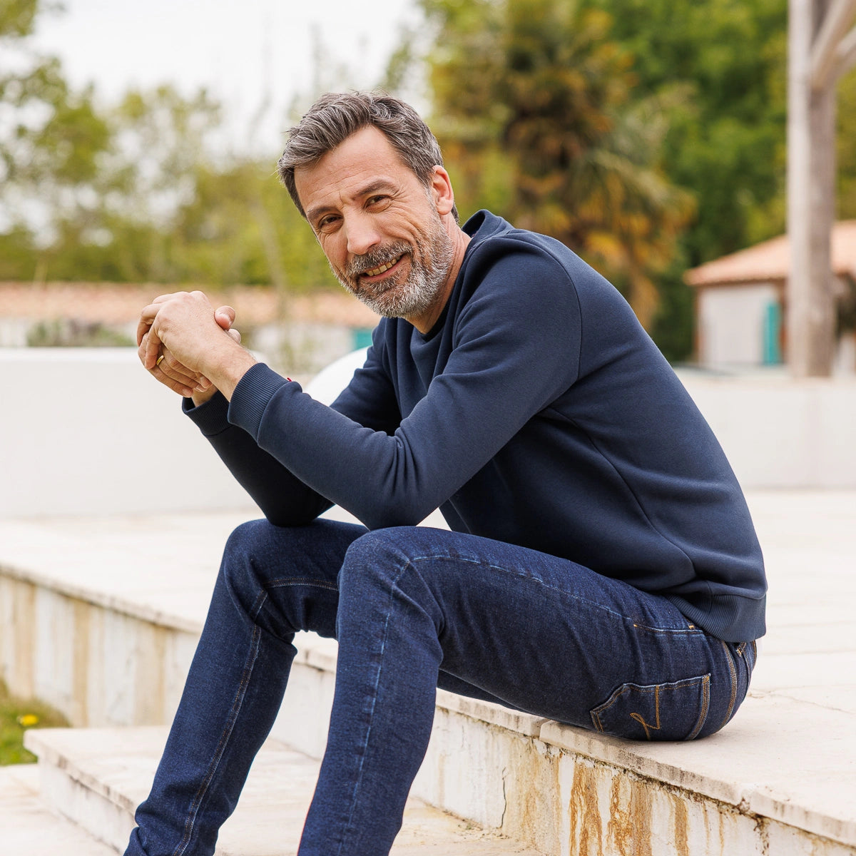Sweat homme sans capuche - Bleu Marine