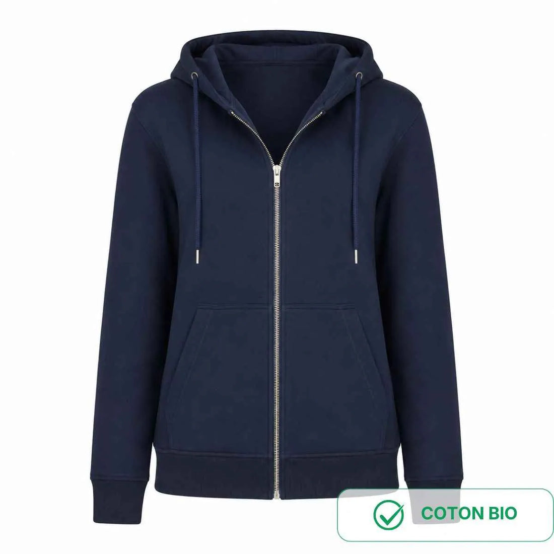 sweat zippé pour femme vue de face en coton bio 