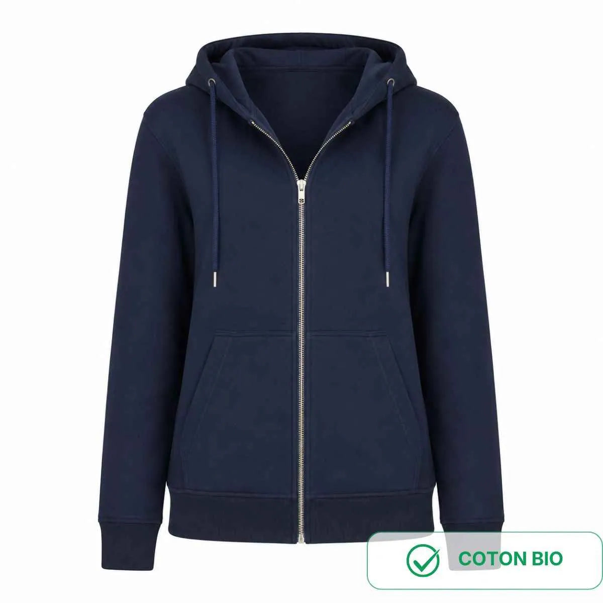 sweat zippé pour femme vue à plat en coton bio 
