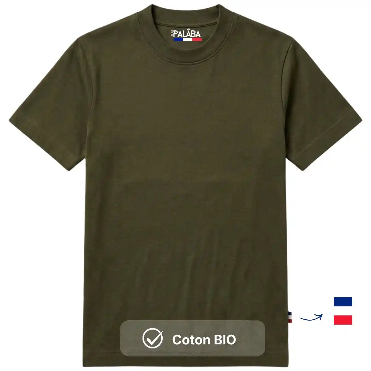 t shirt homme kaki epais en coton bio fabriqué en France de la marque PALÂBA