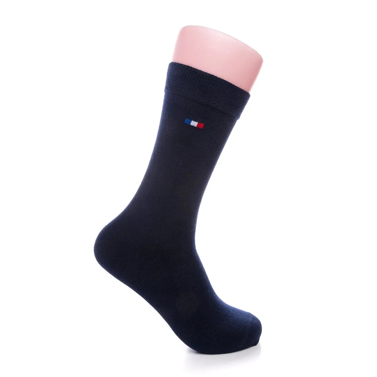Chaussette homme bleu marine fabriquée en France, petit drapeau tricolore sur la tige – PALÂBA