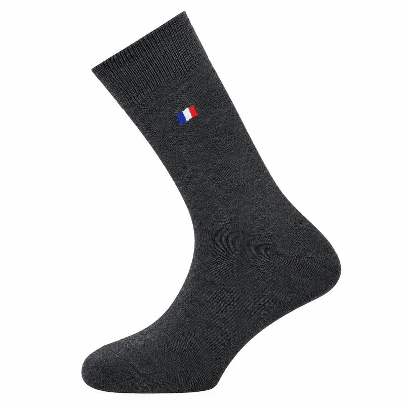 Chaussette française homme gris anthracite avec drapeau tricolore sur la tige, vue de profil – PALÂBA
