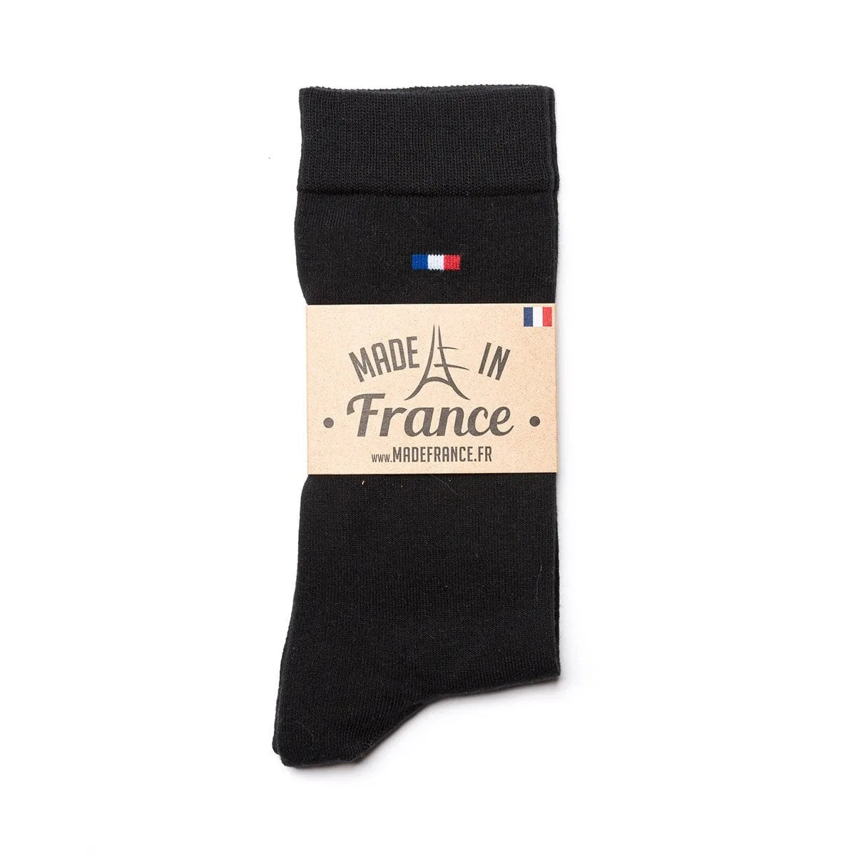 Chaussette homme noire pliée avec son bandeau Made in France – PALÂBA