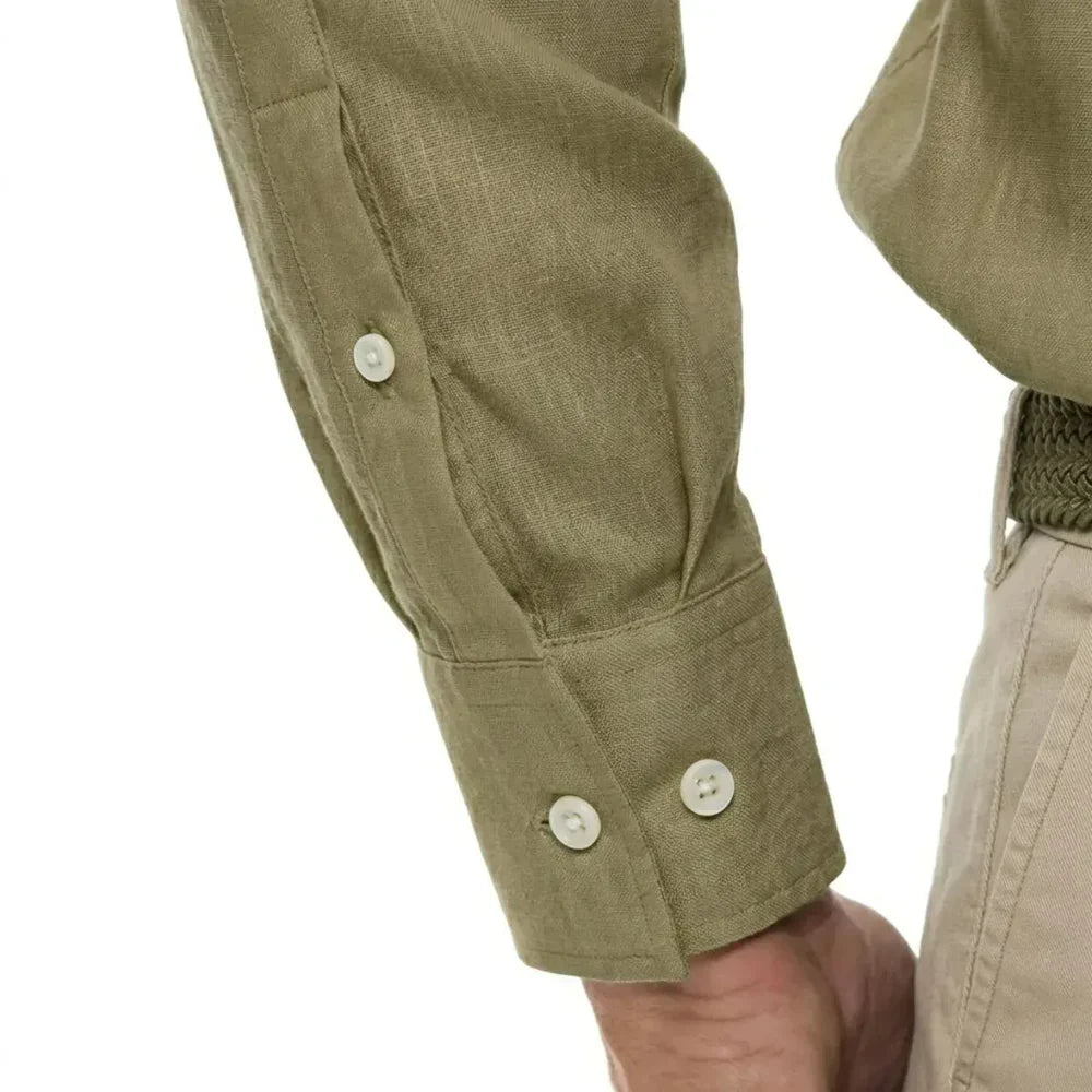 Chemise 100% lin col standard coupe ajustée kaki