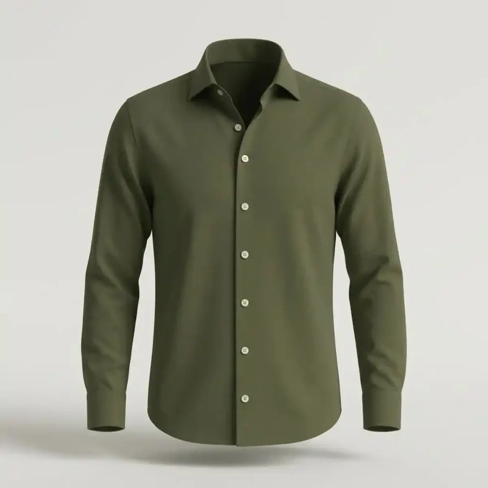 Chemise popeline 100% coton col standard Kaki