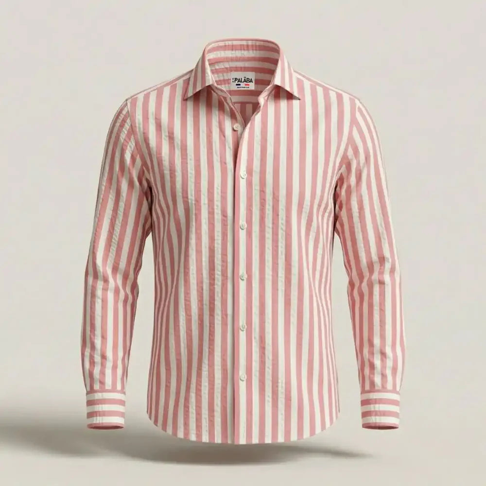 Chemise ajustée rayée en popeline coton rose fuchsia