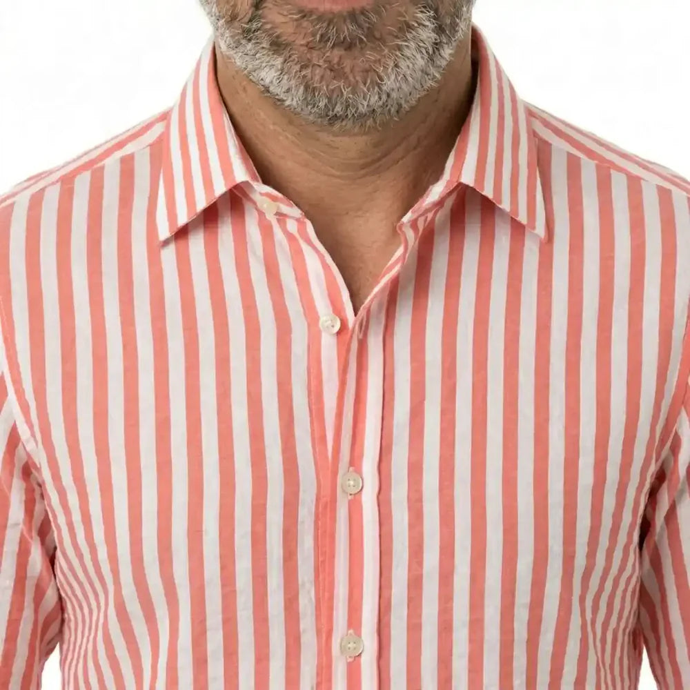 Chemise ajustée rayée en popeline coton rose fuchsia