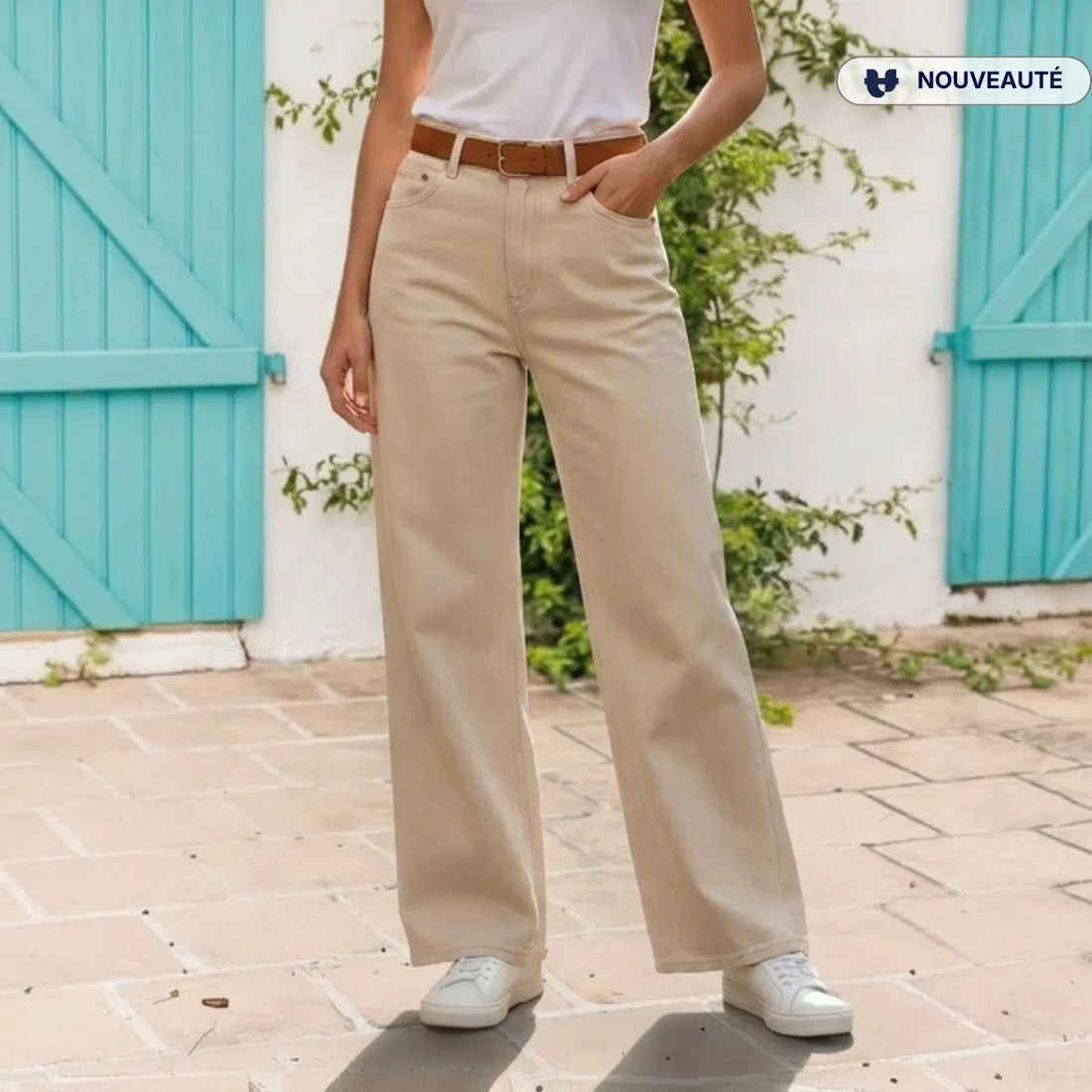 Jean large femme taille haute | Ecru - Jeans femme PALÂBA