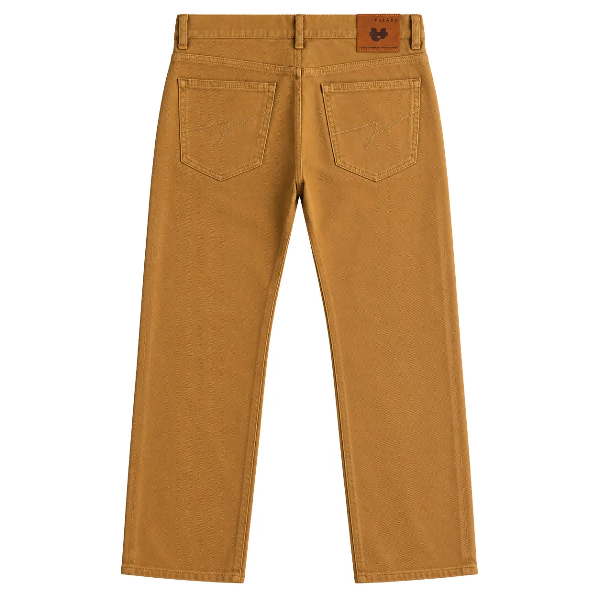 Dos du jean marron homme coupe droite avec étiquette PALÂBA et poches arrière surpiquées