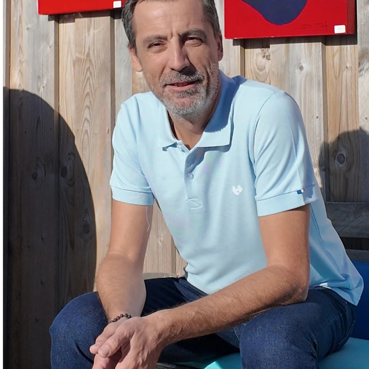 polo pour homme bleu ciel made in France de la marque PALÂBA