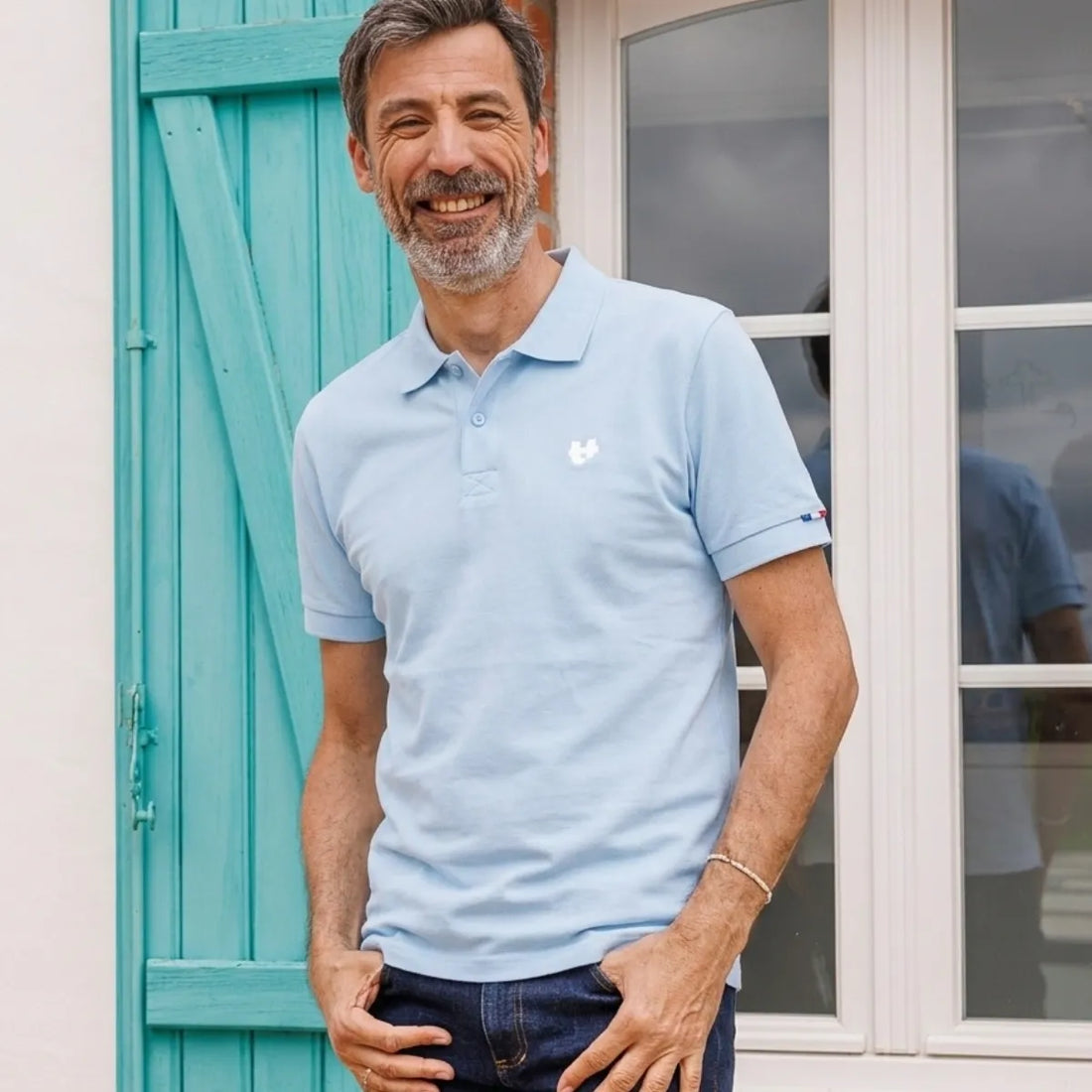polo pour homme bleu ciel made in France de la marque PALÂBA