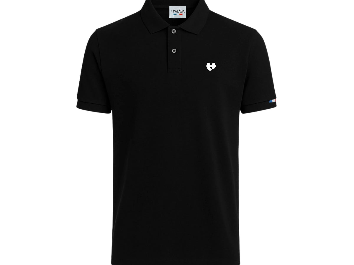 polo noir homme vue de face avec logo