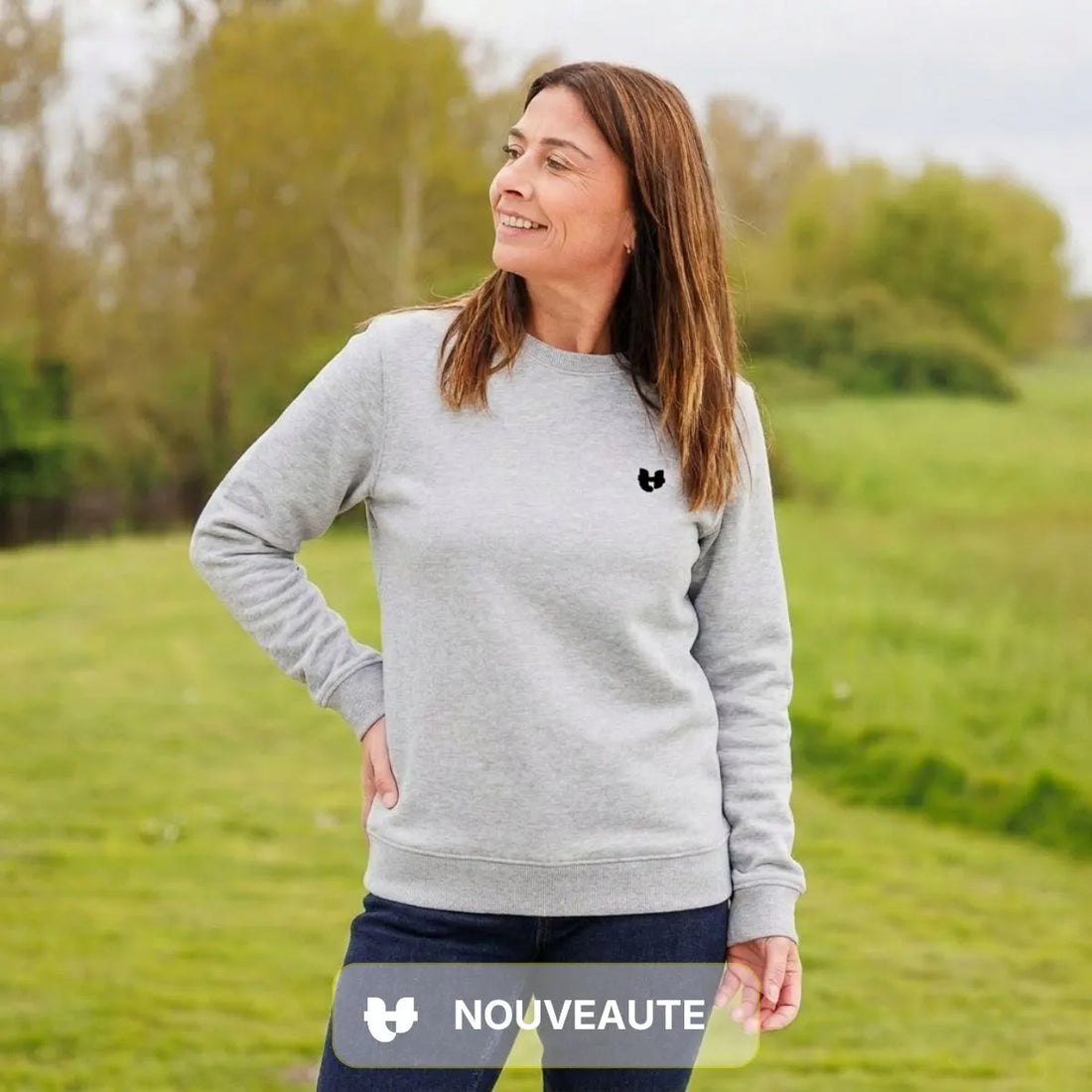 Sweat à col rond gris imprimé COEUR - Sweat capuche PALÂBA