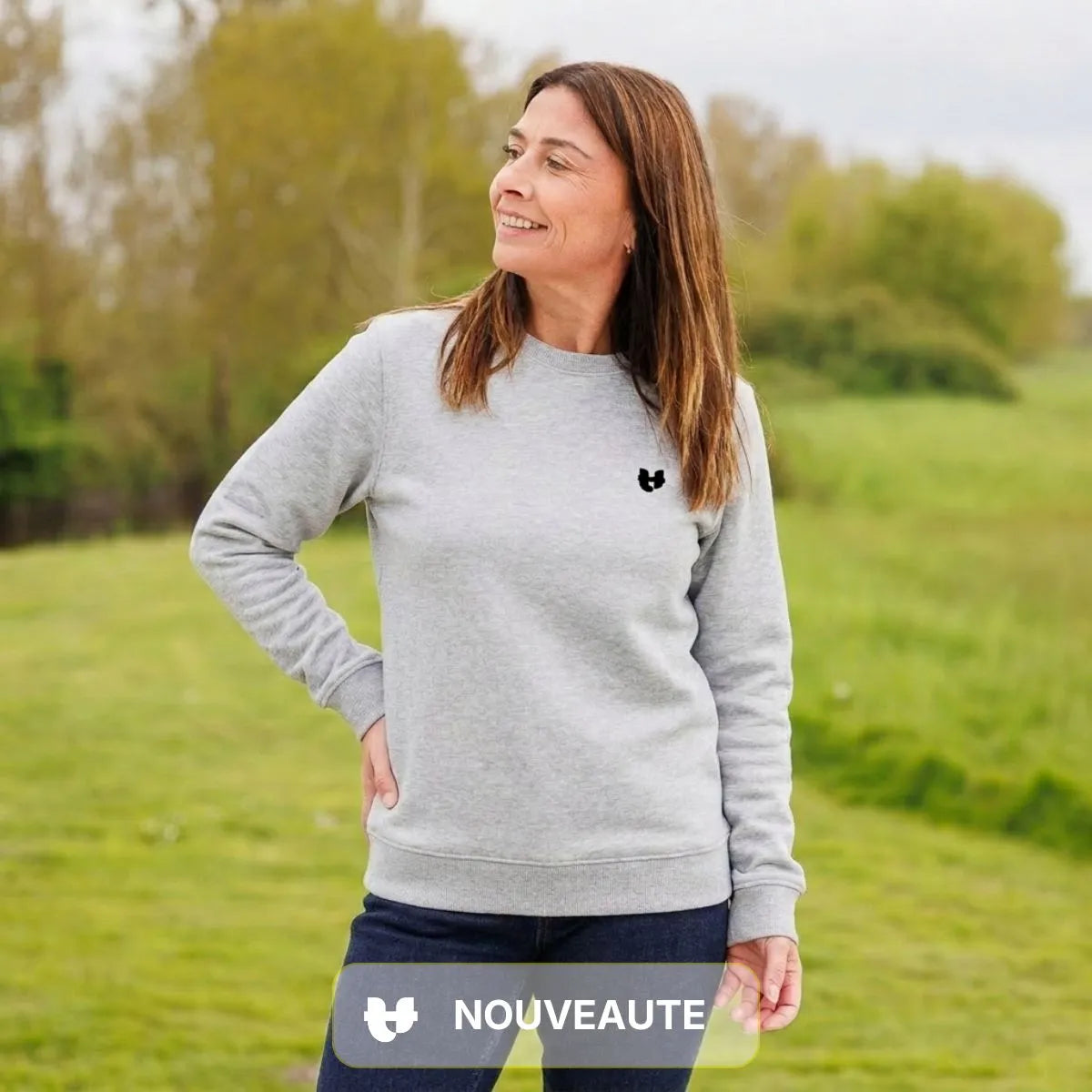 Sweat à col rond gris imprimé COEUR - Sweat capuche PALÂBA