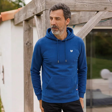 sweat molletonné à capuche homme couleur bleu électrique en coton bio made in France