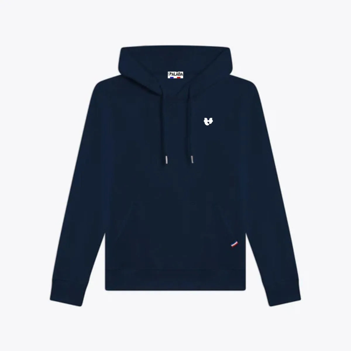 SWEAT A CAPUCHE HOMME MARINE EN COTON BIO AVEC POCHE KANGOUROU MADE IN FRANCE DE LA MARQUE PALABA