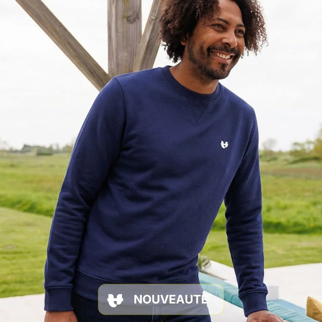 Sweat Homme col rond marine imprimé Cœur - Sweat capuche PALÂBA