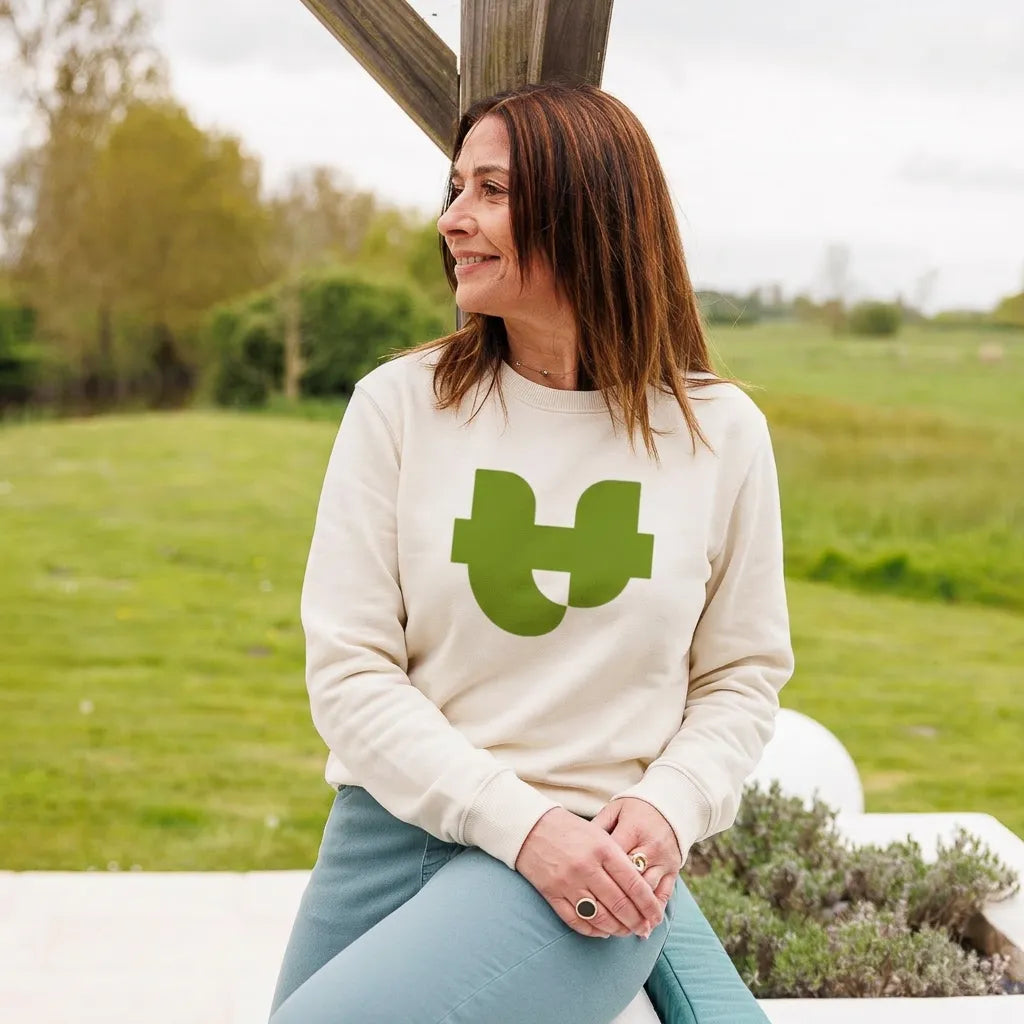 Sweat écru femme imprimé VERT | Coton bio - Sweat capuche PALÂBA