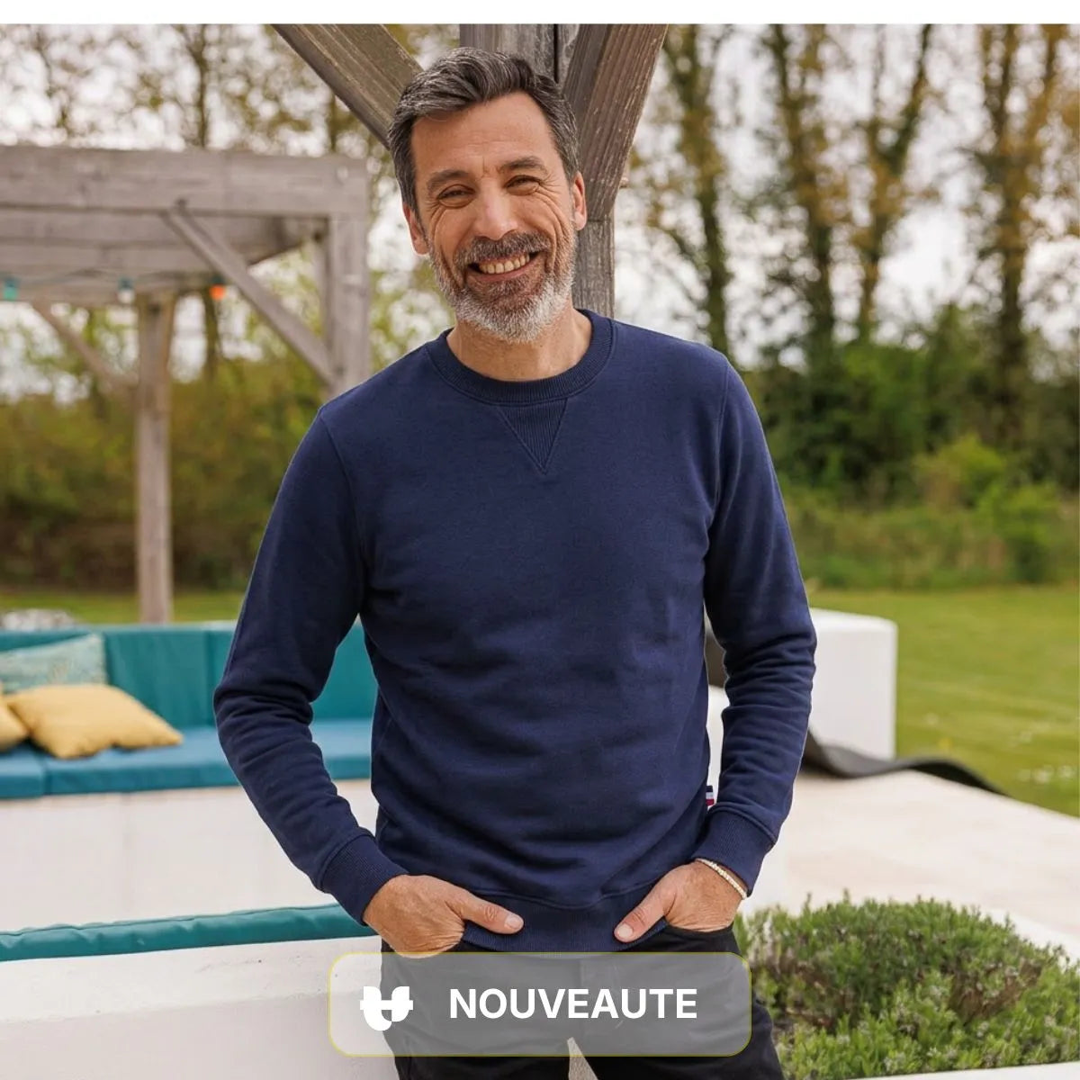 Sweat Homme Bleu coton bio | Col renforcé - Sweat capuche PALÂBA