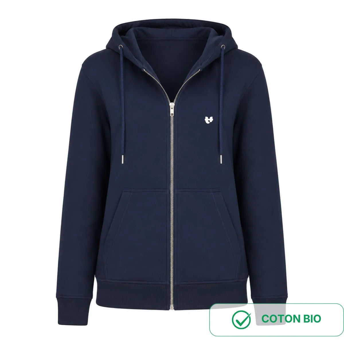 sweat zippé femme marine avec logo coeur vue à plat