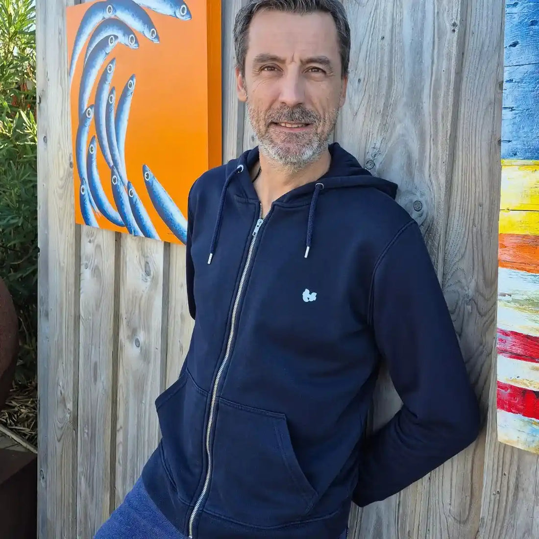 sweat zippé pour homme couleur marine de face