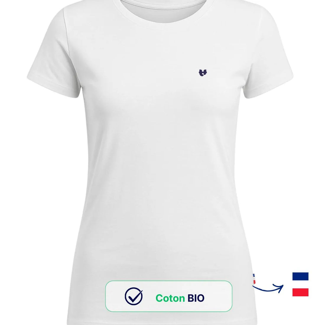 T SHIRT COL ROND BLANC FEMME MANCHE COURTE PORTE DE FACE