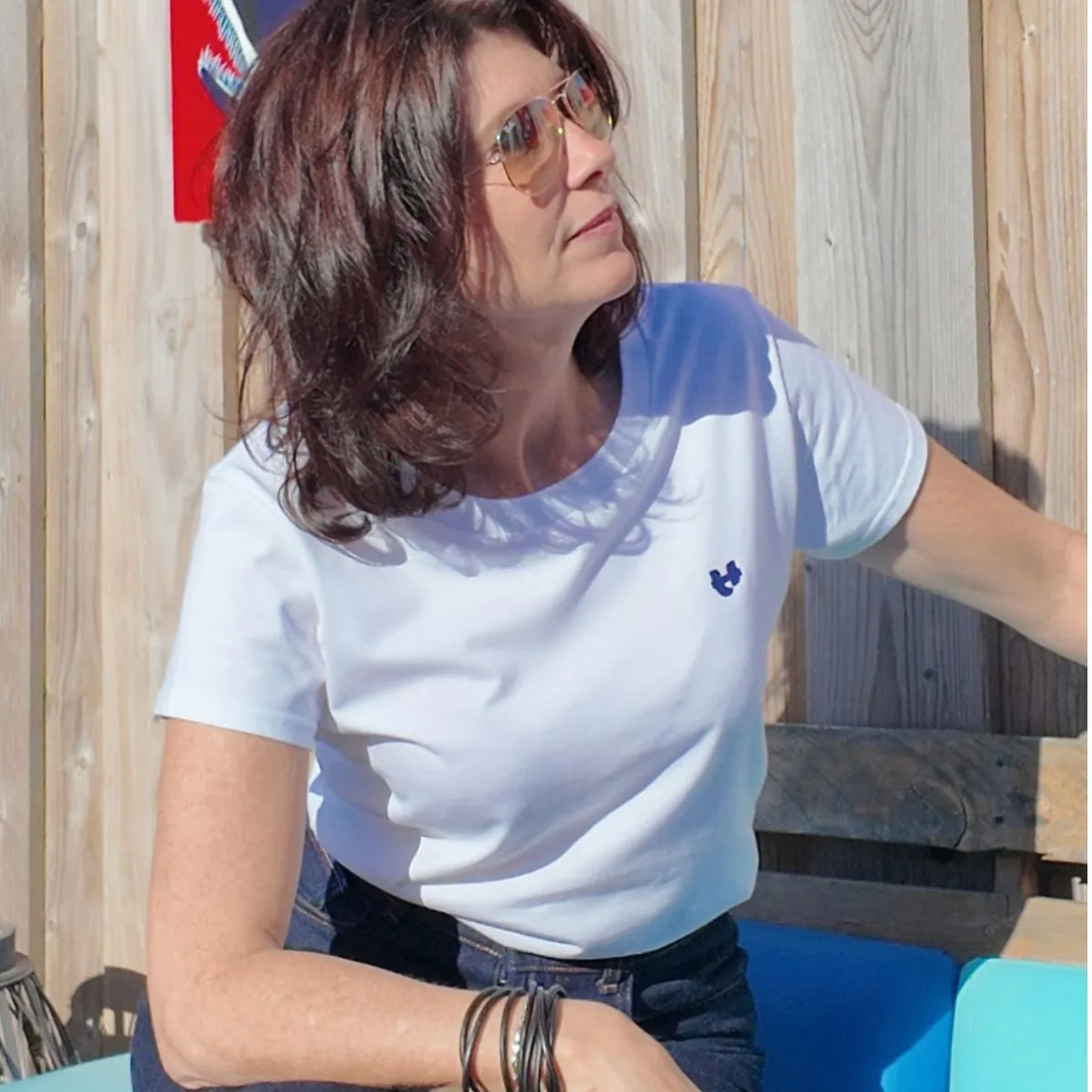 T SHIRT COL ROND BLANC FEMME MANCHE COURTE PORTE DE FACE