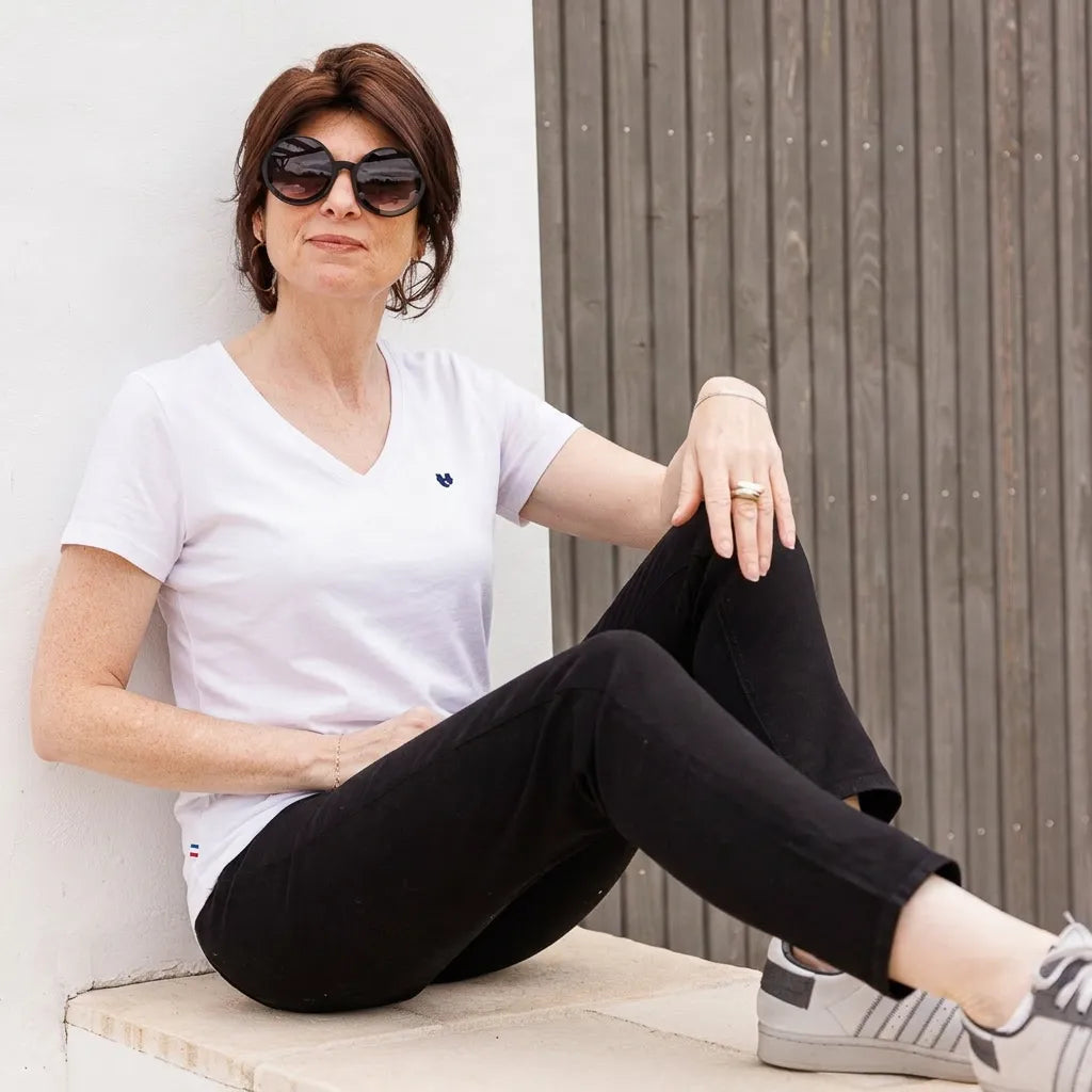 T shirt col V blanc femme | Coeur - T-shirt femme PALÂBA