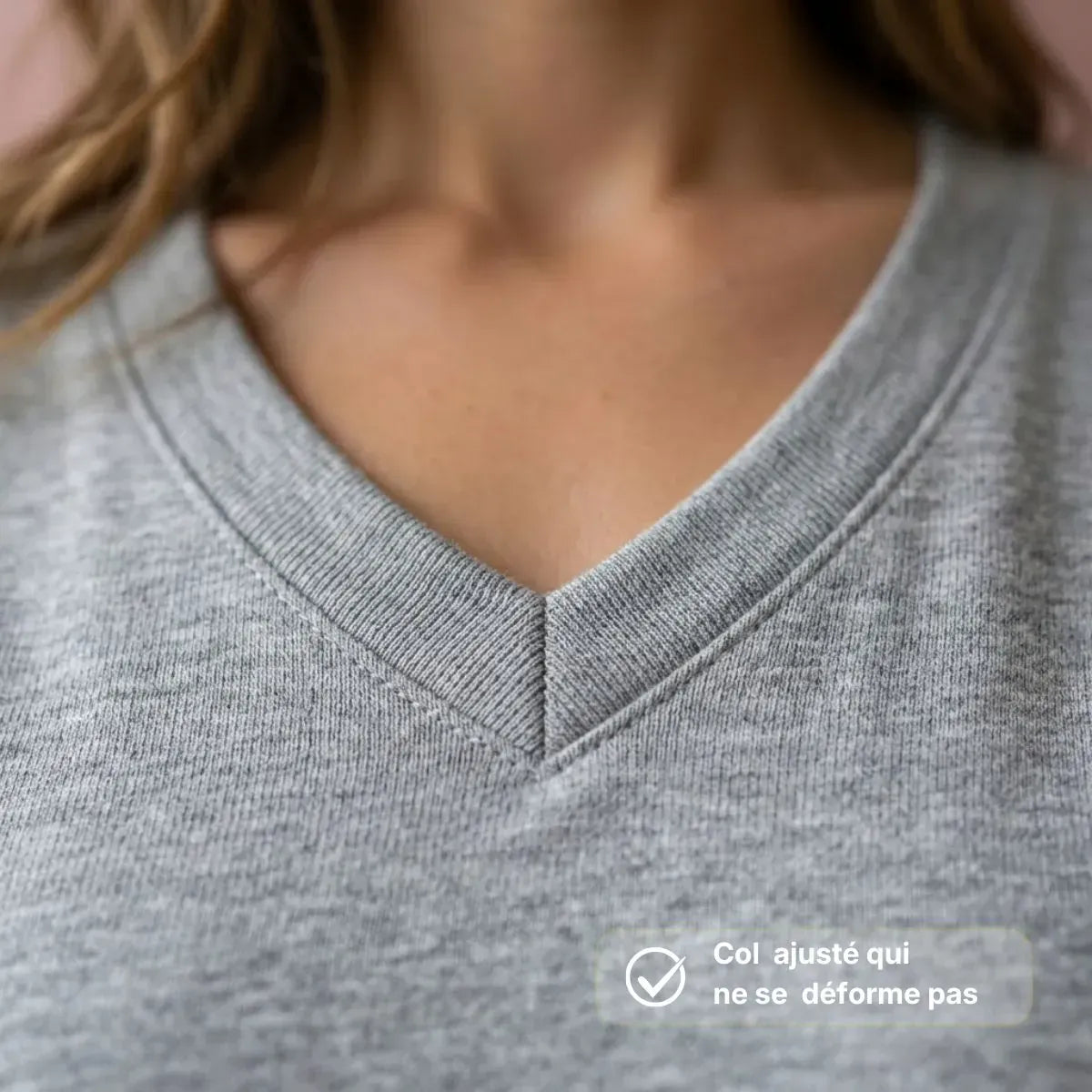 T shirt col V gris femme | Coeur - T-shirt femme PALÂBA
