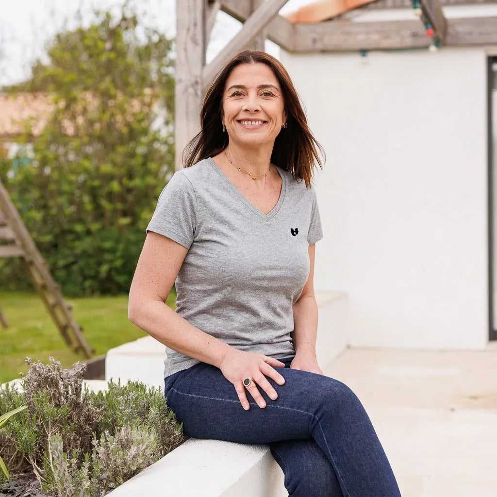 T shirt col V gris femme | Coeur - T-shirt femme PALÂBA