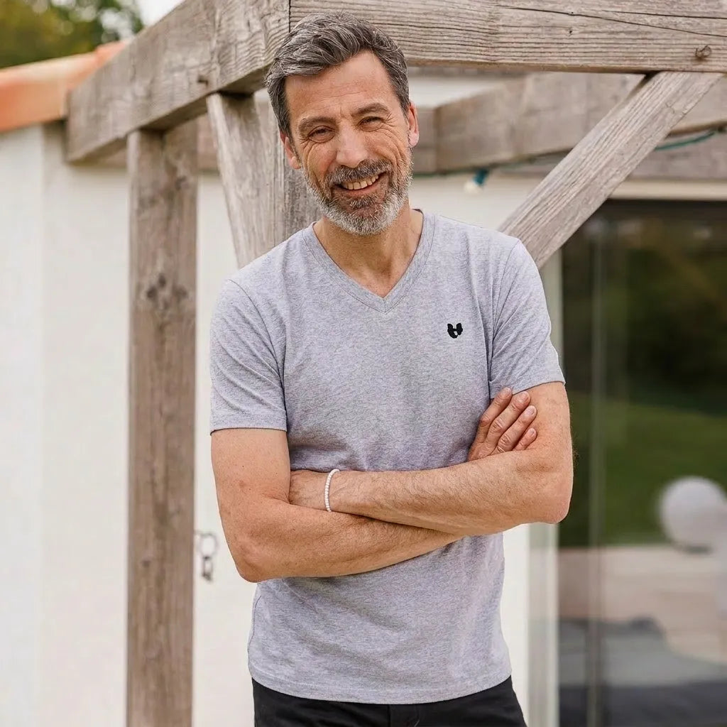 T shirt col V gris homme | Coeur - T-shirt homme PALÂBA