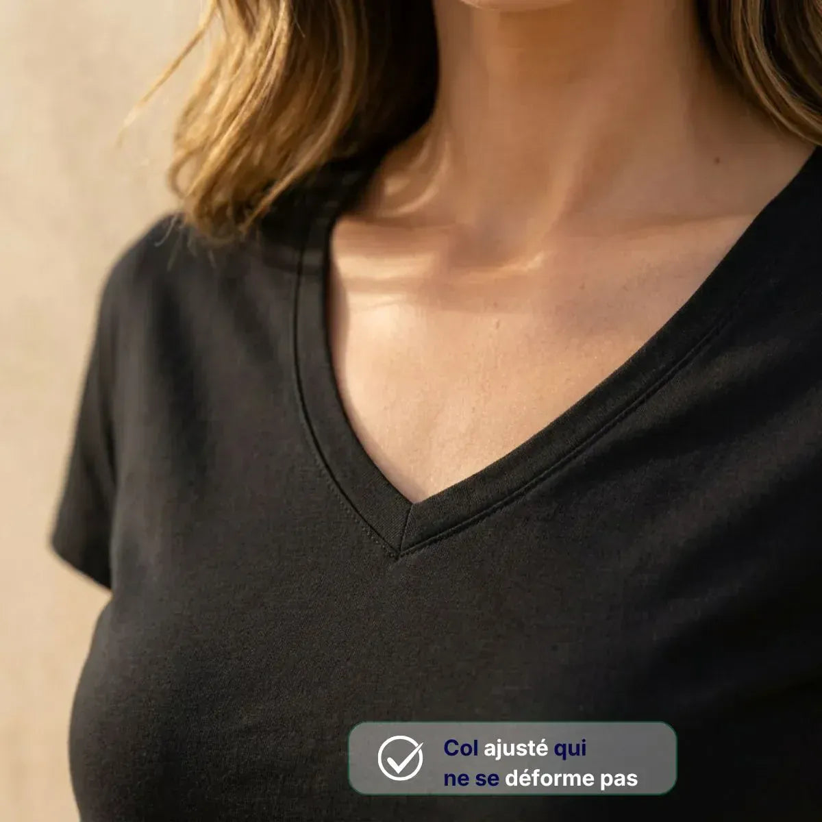 T shirt col V noir femme | PALABA - T-shirt femme PALÂBA