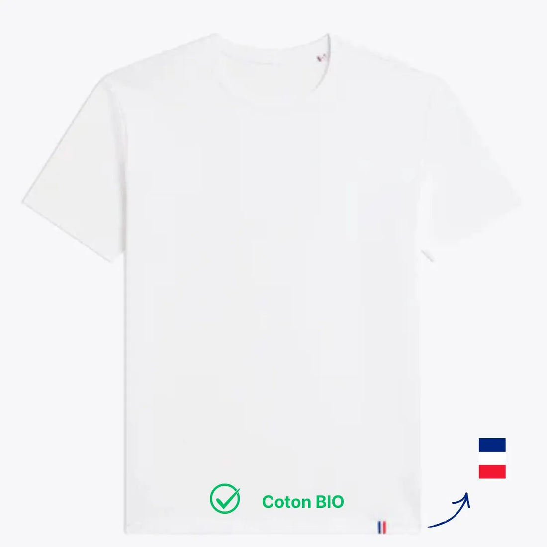 T SHIRT HOMME EPAIS BLANC COTON BIO FABRIQUE EN FRANCE TAILLE S/M/L/XL/2XL