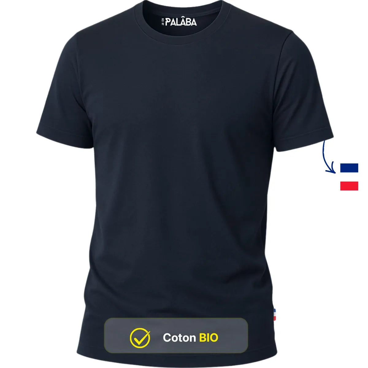 t shirt épais marine col rond coton bio pour homme made in France