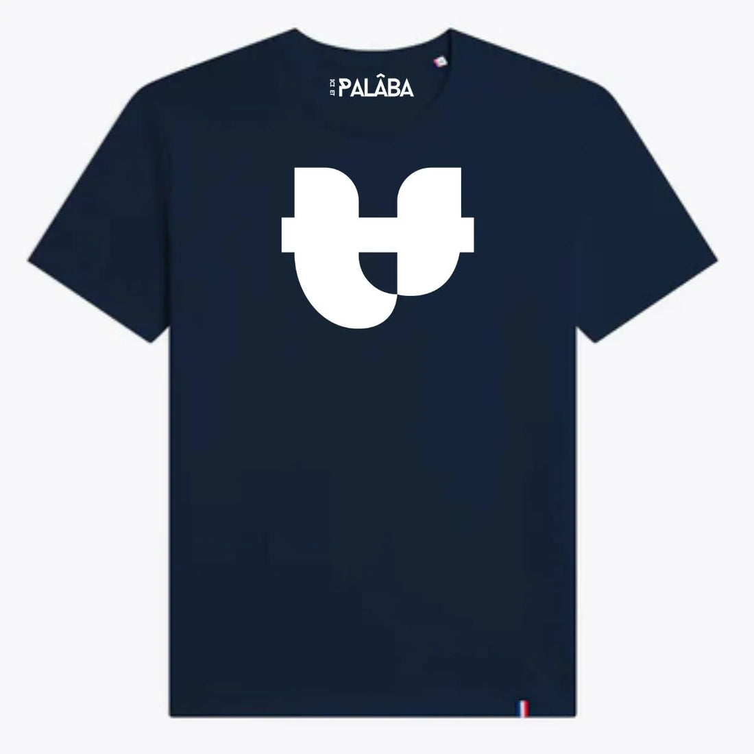 t-shirt homme col rond marine en coton bio imprimé blanc