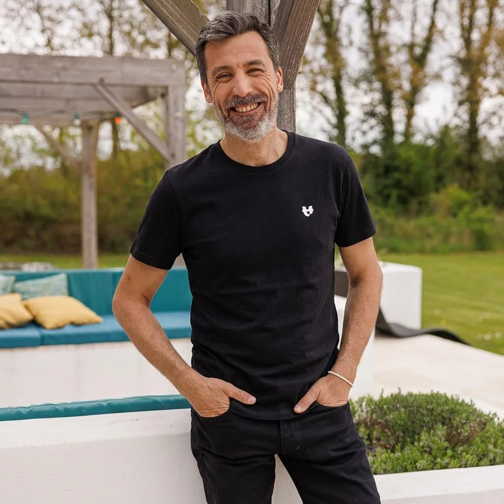 t shirt homme noir coton bio manche courte col rond made in France marque PALÂBA