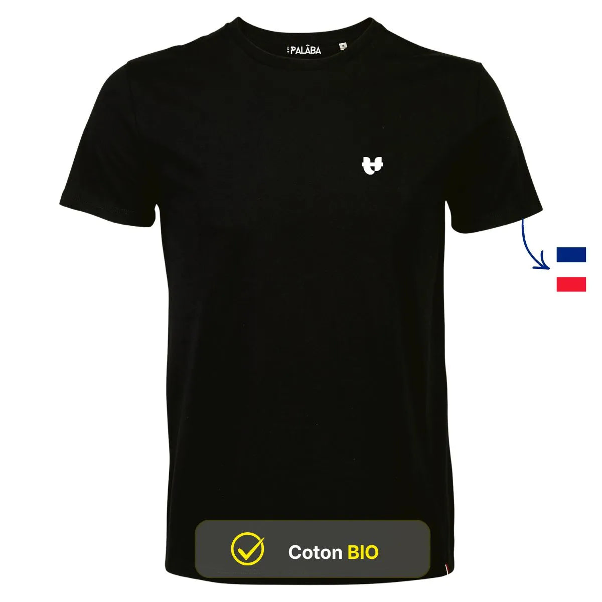 t shirt homme noir coton bio manche courte col rond made in France marque PALÂBA