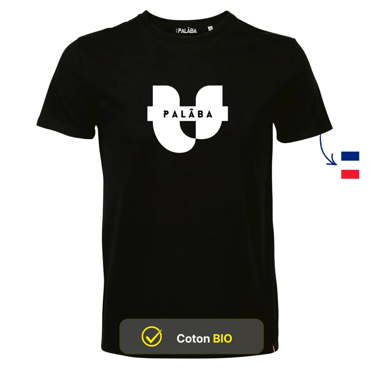 t shirt homme noir coton bio manche courte col rond made in France marque PALÂBA
